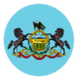 Pennsylvania state emblem on a light blue circular background.