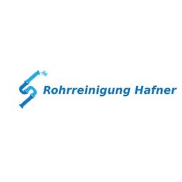 Logo mit einem Rohrsymbol und dem Text "Rohrreinigung Hafner" in blauer Schrift.