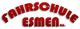 Text: "FAHRSCHULE ESMEN ltd." in roten Buchstaben auf weißem Hintergrund.