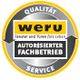 Weru-Logo, rund, mit den Worten "Qualität", "Service" und "Autorisierter Fachbetrieb".
