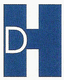 Blaues Rechteck mit weißem Buchstaben "D" und blauem Buchstaben "H".