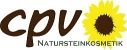 Logo mit "cpv Natursteinkosmetik" und einer stilisierten Sonnenblume auf der rechten Seite.