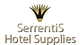 Logo von "SerrentiS Hotel Supplies" mit stilisiertem Ornament über dem Schriftzug.