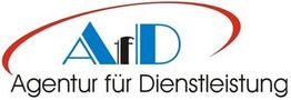 Logo der "Agentur für Dienstleistung" mit rot-blauem Design und Texttitel darunter.