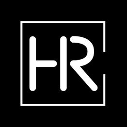 Schwarzes Logo mit weißen Buchstaben "HR" in einem weißen Rahmen.