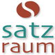 Logo mit Text "Satzraum", kombiniert in Blaugrün und Rot, mit stilisiertem Symbol oben.