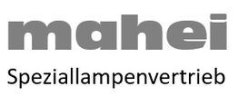 Logo mit Schriftzug "mahei" und darunter "Speziallampenvertrieb" in grauer Schrift auf weißem Hintergrund.