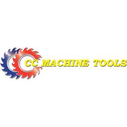 Logo of CC Machine Tools with interlocking blue and red saw blades.
