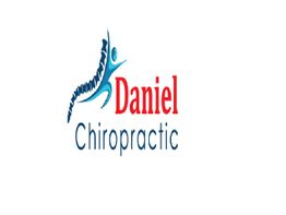 Logo of Daniel Chiropractic with stylized spine and person graphic in blue and red text.
