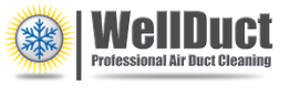 Logo of WellDuct Air Duct Cleaning with a sun and snowflake design on the left.