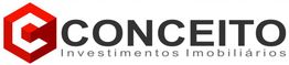 Logotipo da Conceito Investimentos Imobiliários com ícone de hexágono vermelho à esquerda.