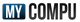Logo mit dem Text "MY COMPU" in blauen und schwarzen Buchstaben.