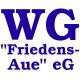 Text: WG "Friedens-Aue" eG in blauer Schrift auf weißem Hintergrund.