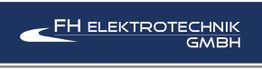 Blaues Logo mit weißer Schrift: „FH ELEKTROTECHNIK GMBH“ und einem stilisierten weißen Pfeil.