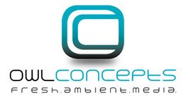 Logo von OWL Concepts mit dem Slogan "fresh. ambient. media." und stilisiertem Buchstaben C.