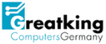 Logo mit Text „Greatking Computers Germany“ und einem blauen Quadrat mit weißen Schaltkreisen.