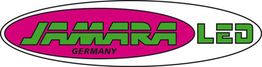 Logo von Jamara Germany, LED, mit pinkem Oval und grünem Text.