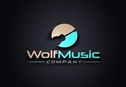 Logo of Wolf Music Company with a guitar silhouette on a circular background.