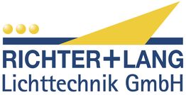 Logo der Richter + Lang Lichttechnik GmbH mit gelben und blauen grafischen Elementen.