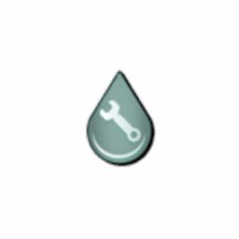 A water droplet-shaped icon with a wrench symbol inside on a white background.