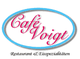 Logo von Café Voigt, umrandet von blauem Oval, mit Text "Restaurant & Eisspezialitäten".