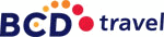 Logo von BCD Travel mit blauer Schrift und orange-roten Punkten über den Buchstaben.
