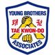 Logo with fists, "Young Brothers Tae Kwon-Do Associates" in blue and red on a shield.