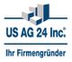 Logo von US AG 24 Inc. mit dem Slogan "Ihr Firmengründer" und grafischen Elementen.