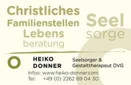 Visitenkarte von Heiko Donner, Seelsorger und Gestalttherapeut, mit Kontaktinformationen.