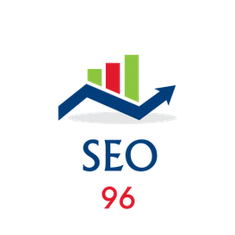 Diagramm mit drei Balken und blauem Pfeil, darunter "SEO 96".