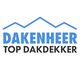 Logo met blauwe daken en tekst "DAKENHEER TOP DAKDEKKER".