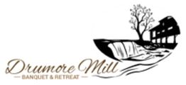 Logo of Drumore Mill Banquet & Retreat with a mill, tree, and waterfall illustration.