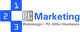 Logo von PC Marketing mit Text: Webdesign, PC-Hilfe, Hardware in Blau und Grau.