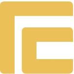 Gelbes Logo mit ineinandergreifenden Formen auf weißem Hintergrund.