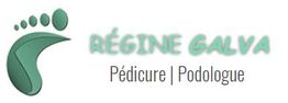Logo avec un pied stylisé et le texte "Régine Galva, Pédicure Podologue".