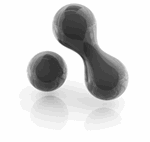 Graue, schwebende, tropfenförmige Skulpturen mit glatter Oberfläche und ihrem Schatten.