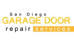 "San Diego Garage Door Repair Services" text in black and orange on white background.