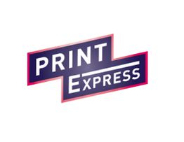 Logo mit dem Text "Print Express" in weiß auf einem dunkelblauen Hintergrund.