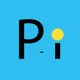 Texte "P-i" en noir avec un point jaune sur "i" sur fond bleu.