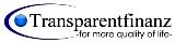 Logo mit blauem Kreis und Schriftzug: "Transparentfinanz - for more quality of life".