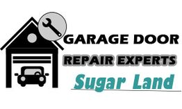 Garage door repair logo with a house, car, and wrench icon, labeled "Sugar Land."