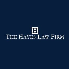 "Navy background with 'The Hayes Law Firm' and 'H' in white text."