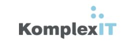 Logo med teksten "KomplexIT" og tre blå prikker over "IT".