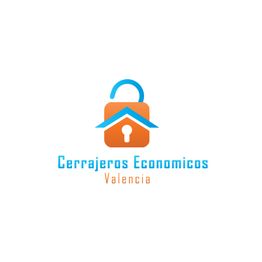 Logotipo de Cerrajeros Económicos Valencia con ícono de candado y casa en azul y naranja.