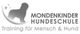Silhouette eines Hundes vor Mond. Text: "Mondenkinder Hundeschule - Training für Mensch & Hund".