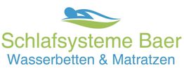 Logo: Schlaft mit Wasserbetten und Matratzen von Schlafsysteme Baer, blau-grün design.