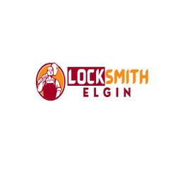 "Locksmith Elgin logo with a worker holding a wrench, in red and orange colors."