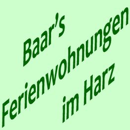 Text: "Baar's Ferienwohnungen im Harz" in grüner Schrift auf hellgrünem Hintergrund.