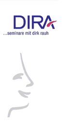 Logo von DIRA mit Slogan „...seminare mit dirk rauh“ und einer stilisierten Profilzeichnung.