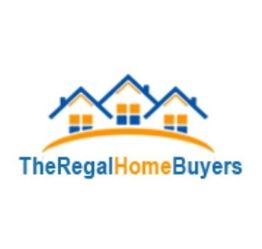 Logo with three blue houses and "TheRegalHomeBuyers" text in blue and orange.
